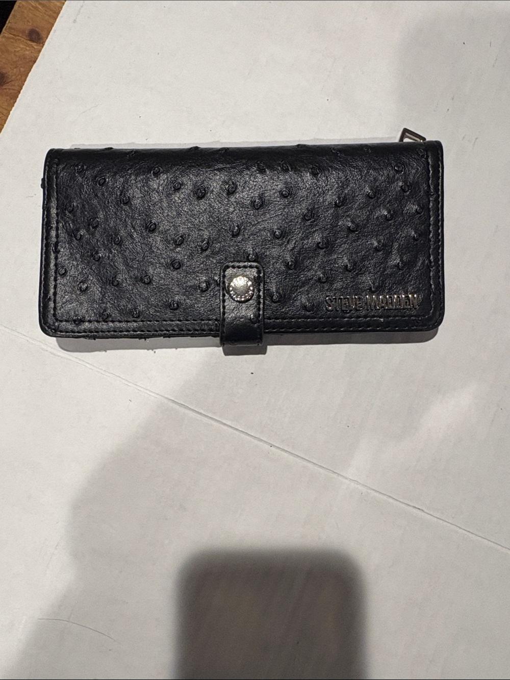 Steve Madden Black Ostrich-Embossed Wallet